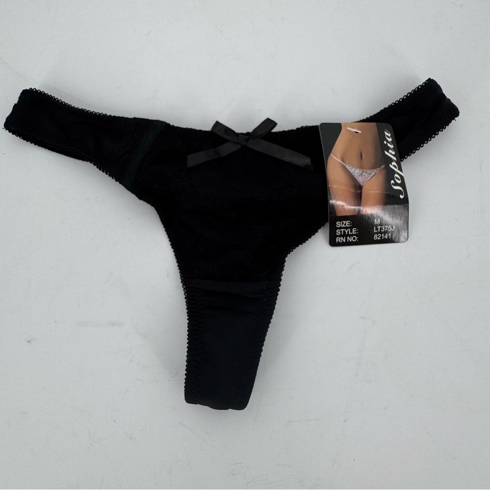 Sophia‎ Women’s Thong Underwear with Lace Overlay Size Medium Black